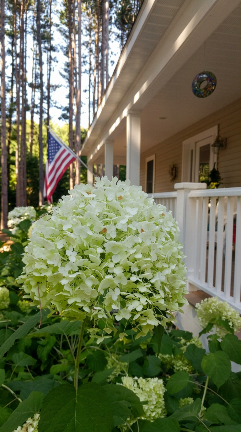 Wraparound porch at Inn The Pines surrounded by pine trees